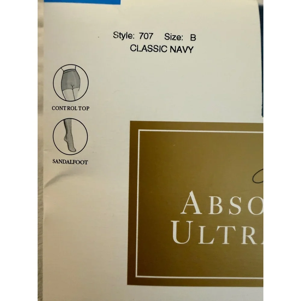 Vintage‎ Hanes Absolutely Ultra Sheer Navy Pantyhose CD Size B